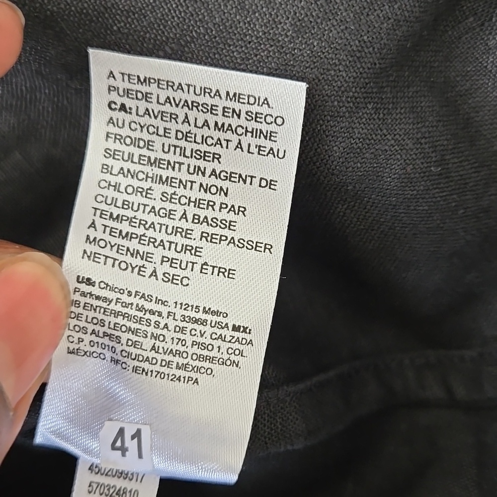 Chico's Black Embroidered Flutter Sleeve 100% Linen Short Dress Size 16 - Picture 9 of 11